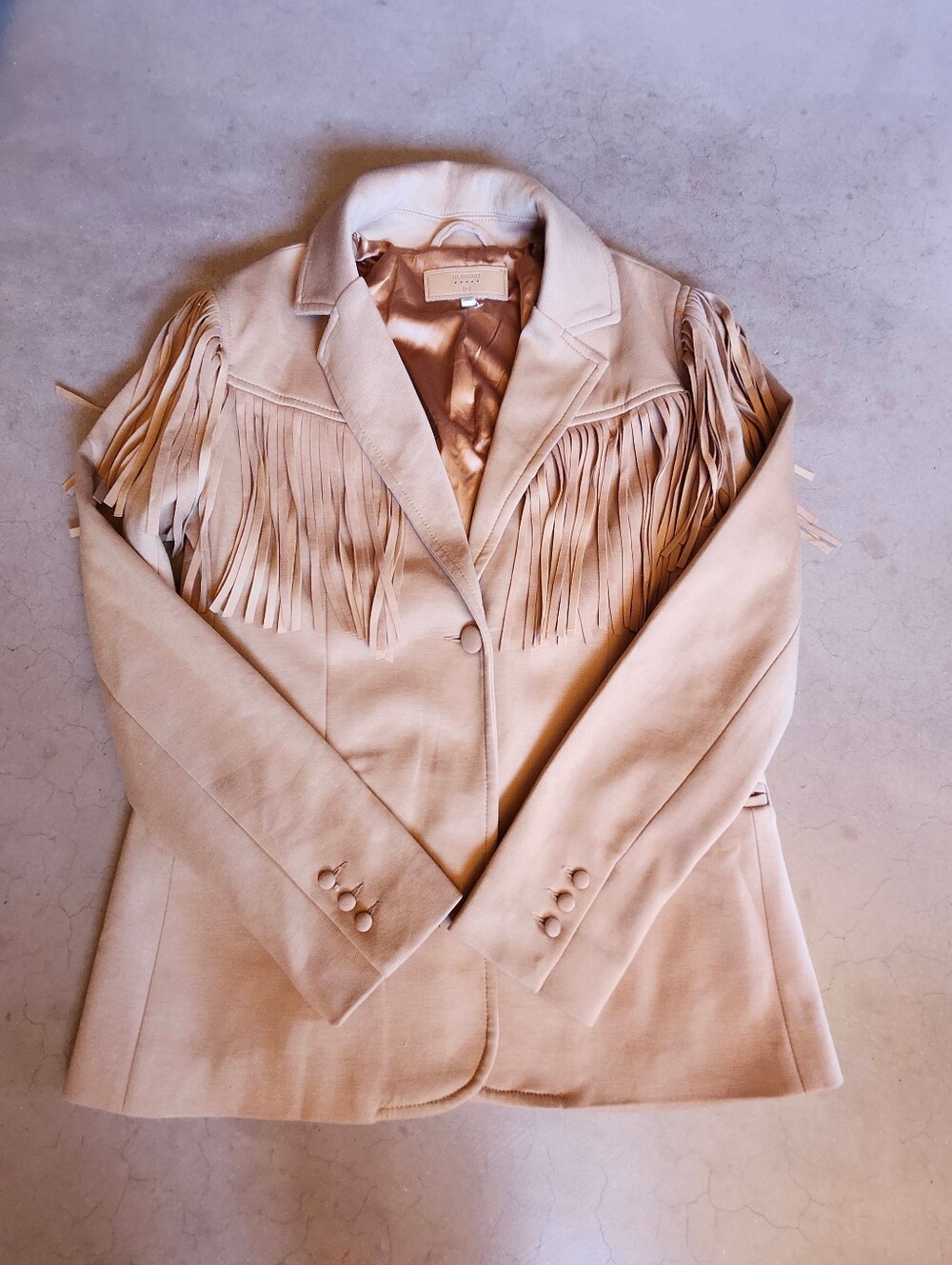 BlazerNYC Tan Fringe Fitted Blazer Jacket XS Western Cowgirl Rodeo Ranchwear